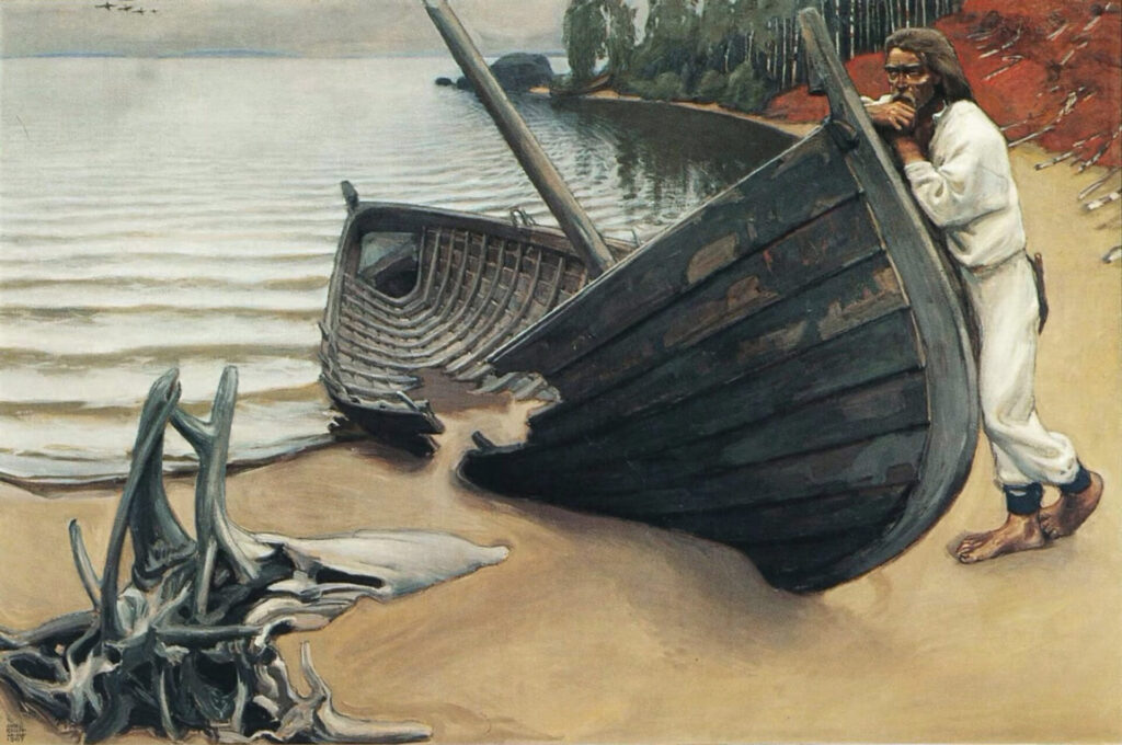 Akseli Gallen-Kallela,Boat on a Rocky Shore Near the Old store Church in Tyrvaa,large wall art,framed wall art,canvas wall art,large canvas,M2985